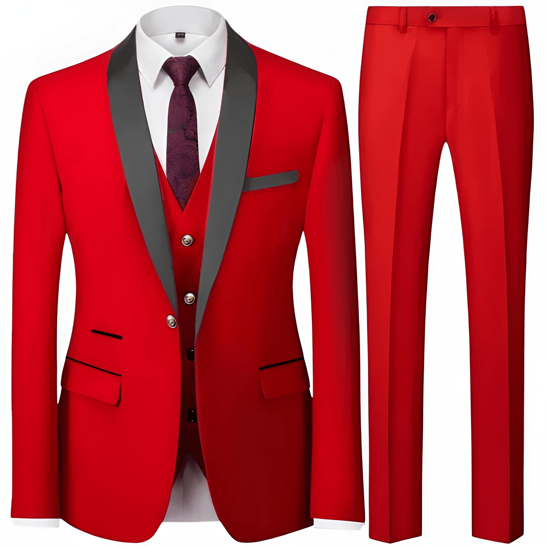 Mężczyzna | Garnitur 3-Częściowy | Marynarka Kamizelka Spodnie | Slim Fit | Styl Formalny