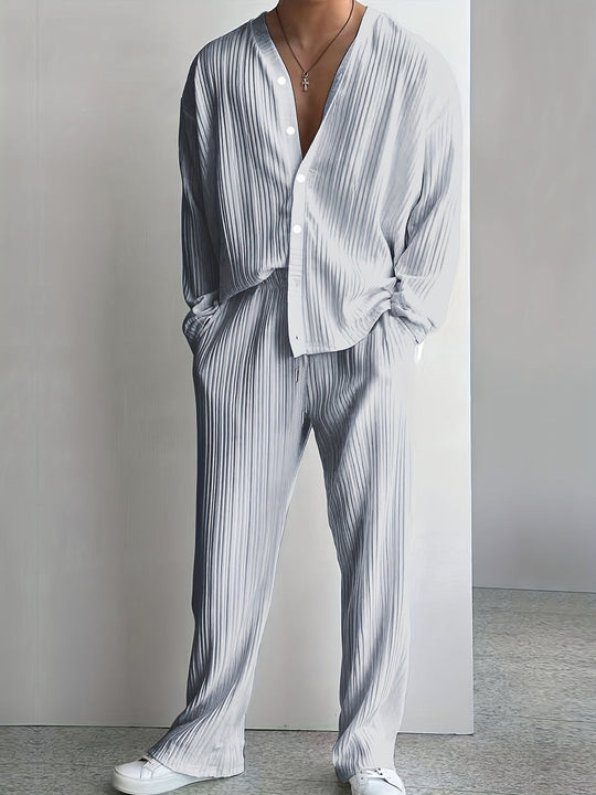 Letni zestaw męski | Lekki & Komfortowy | Modny Stripes Materiał | Wiosna & Lato