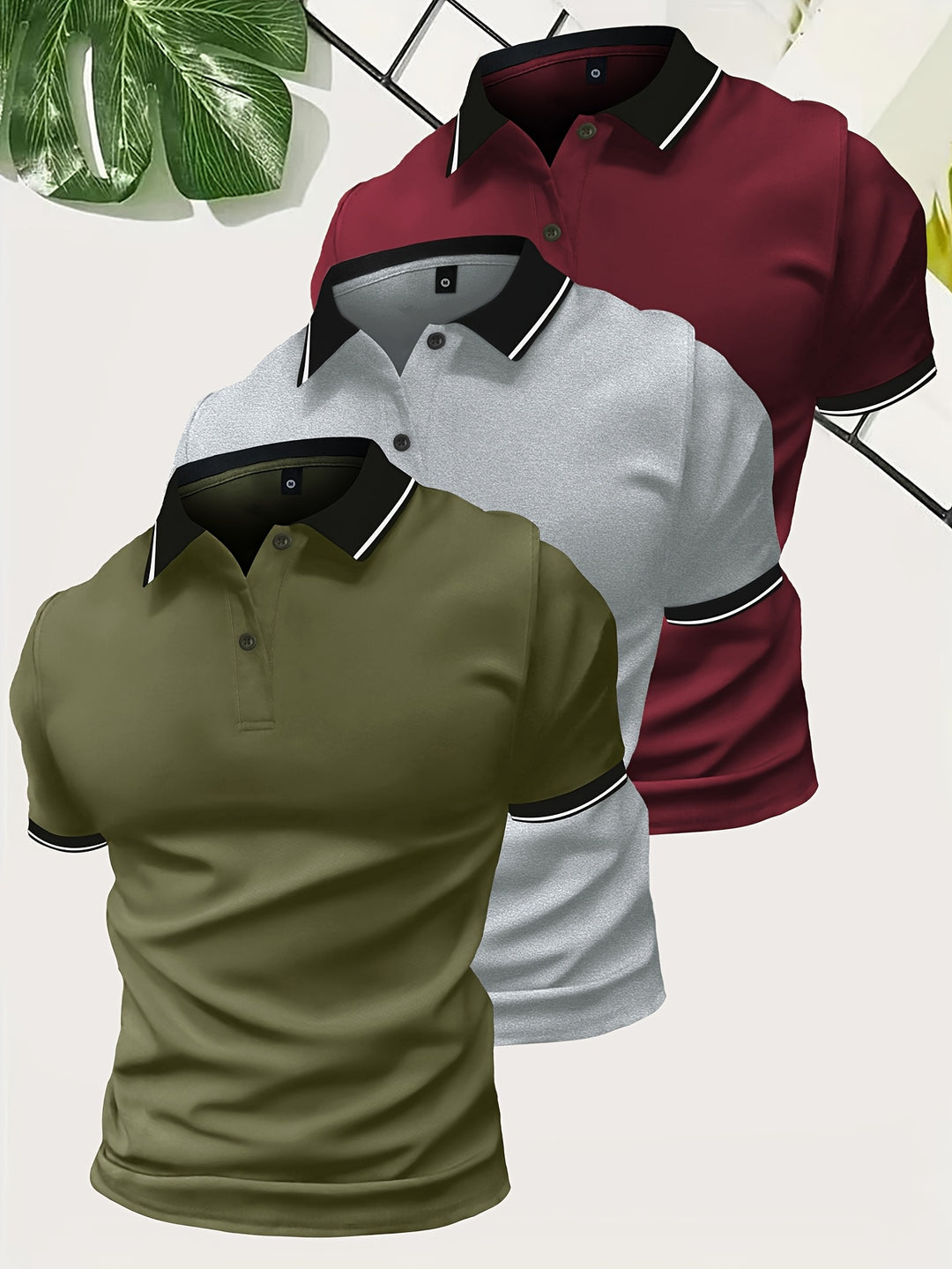 Mężczyzna | Zestaw 3 Koszulek Polo | Krótki Rękaw | Gładki Design | Lekka Tkanina | Styl Casual