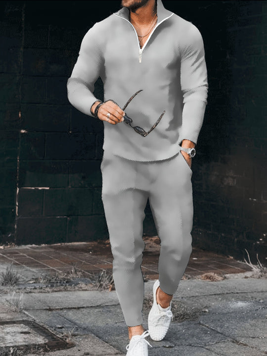 Mężczyzna | Dres 2-Częściowy | Bluza z Zamkiem 1/4 | Spodnie ze Sznurkiem | Styl Sportowy