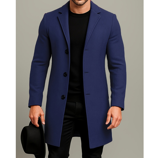 Mężczyzna | Długa Kurtka Zimowa | Regular Fit | Zapięcie na Guziki | Klasyczne Klapy | Styl Formalny i Casual