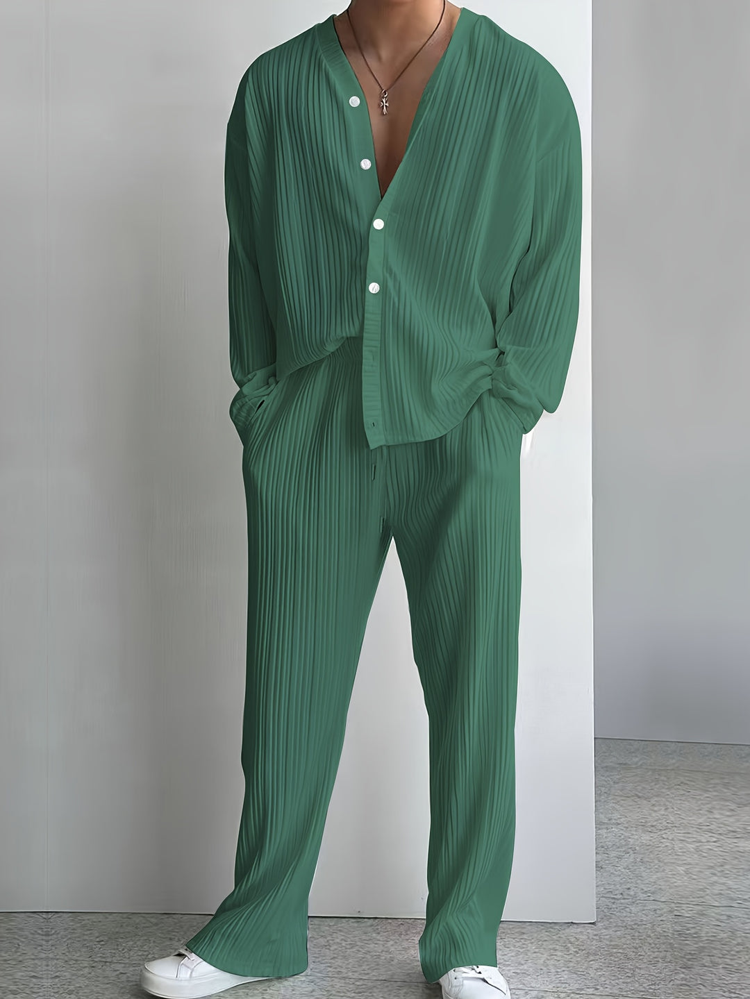 Letni zestaw męski | Lekki & Komfortowy | Modny Stripes Materiał | Wiosna & Lato