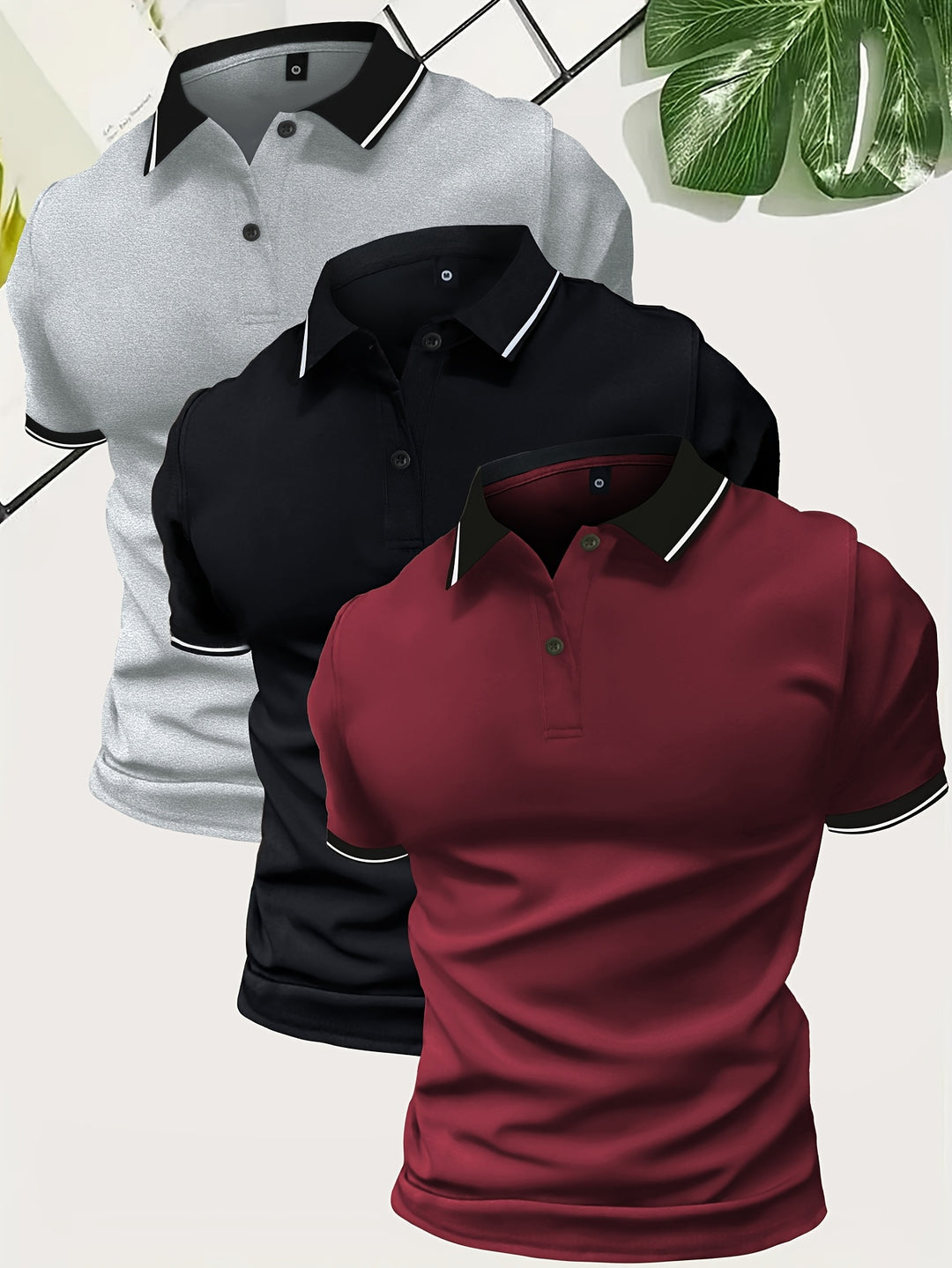 Mężczyzna | Zestaw 3 Koszulek Polo | Krótki Rękaw | Gładki Design | Lekka Tkanina | Styl Casual