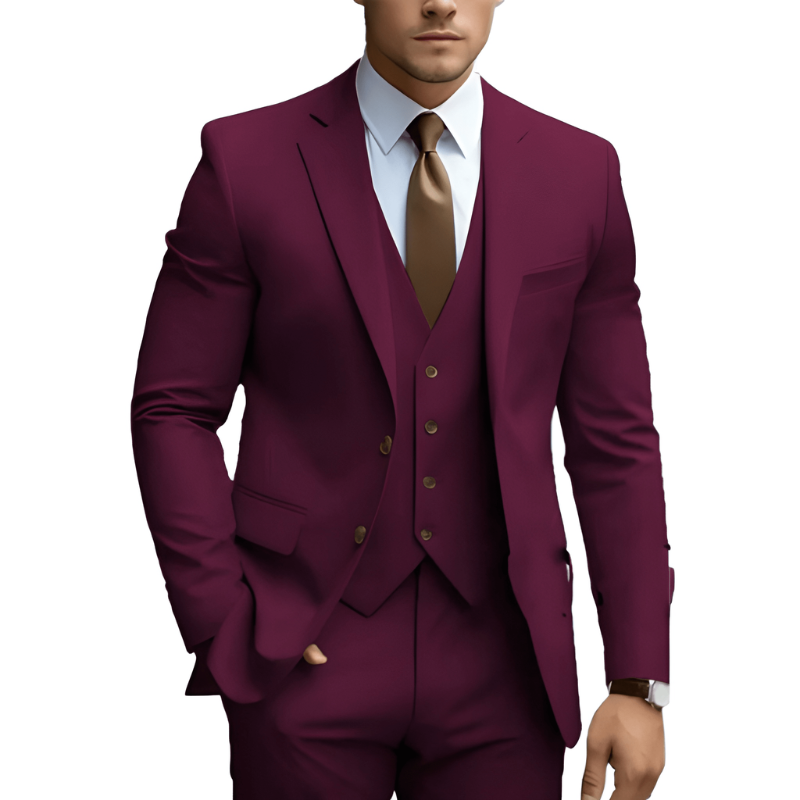 Mężczyzna | Garnitur 3-Częściowy | Marynarka Kamizelka Spodnie | Slim Fit | Styl Weselny