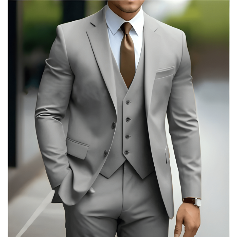 Mężczyzna | Garnitur 3-Częściowy | Marynarka Kamizelka Spodnie | Slim Fit | Styl Weselny