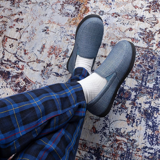 Loafersy Męskie | Ciepłe Mokasyny | Wzór w Kratkę | Antypoślizgowa Podeszwa | Domowe Casual