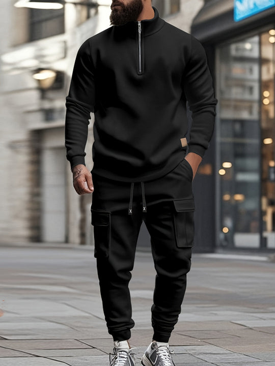 Męski Retro Sportpak | Sweatshirt z Pół-Zipem i Spodnie Robocze | Modny i Funkcjonalny