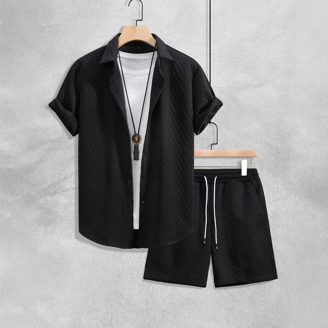 Mężczyzna | Zestaw Letni | Koszula z Kołnierzykiem | Spodenki z Troczkiem | Casual Fit | Dwuczęściowy