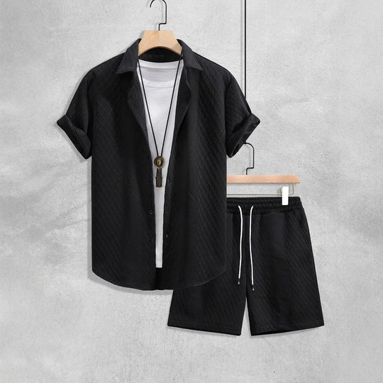Mężczyzna | Zestaw Letni | Koszula z Kołnierzykiem | Spodenki z Troczkiem | Casual Fit | Dwuczęściowy