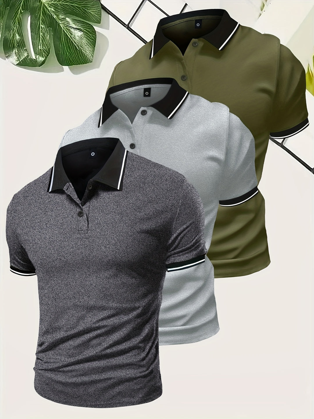 Mężczyzna | Zestaw 3 Koszulek Polo | Krótki Rękaw | Gładki Design | Lekka Tkanina | Styl Casual