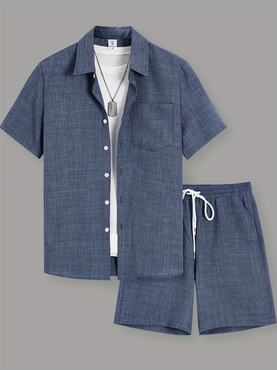 Mężczyzna | Zestaw Letni | Koszula z Krótkim Rękawem | Szorty z Troczkiem | Casual Fit | Dwuczęściowy