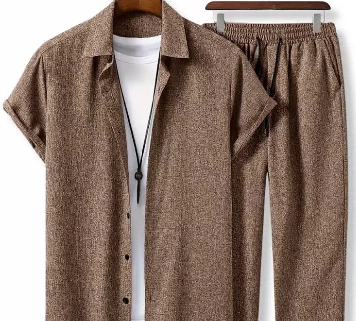 Mężczyzna | Zestaw Letni | Koszula z Rewersem | Spodnie z Troczkiem | Lekki Stretch | Dwuczęściowy