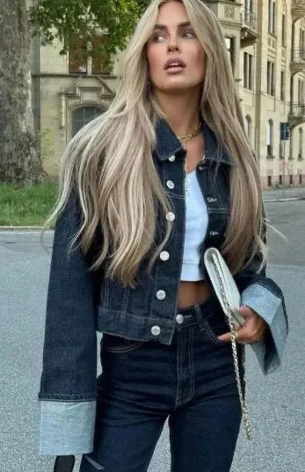 Denimowe Duo | Dwuczęściowy Zestaw z Oversized Kurtką i Prosto Ciętymi Spodniami | Styl Premium
