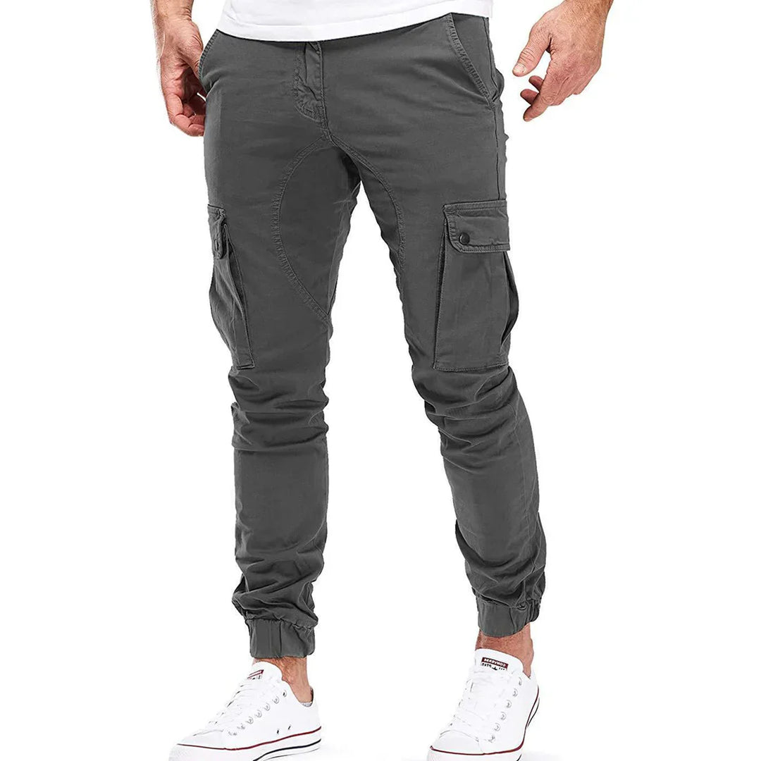 Męskie Spodnie Cargo Slim Fit z Elastycznym Pasem | Kieszenie Skośne | Zwężany Krój | Na Co Dzień i Aktywności Casual