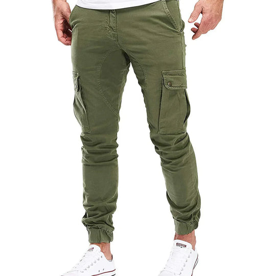 Męskie Spodnie Cargo Slim Fit z Elastycznym Pasem | Kieszenie Skośne | Zwężany Krój | Na Co Dzień i Aktywności Casual