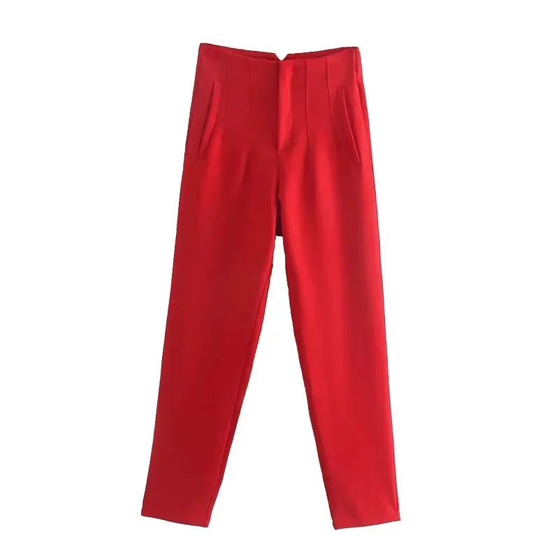 Damskie Spodnie z Prostymi Nogawkami | Strukturalny Design | Elegancki Krój do Pracy i Na Co Dzień