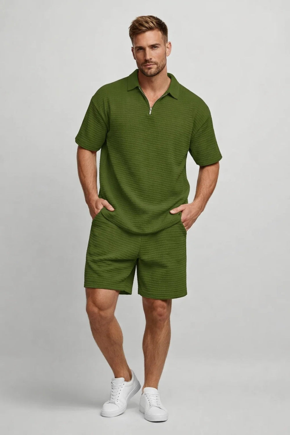 Mężczyźni | Komplet Dwuczęściowy | Krótki Rękaw | Prosty Krój | Styl Casual