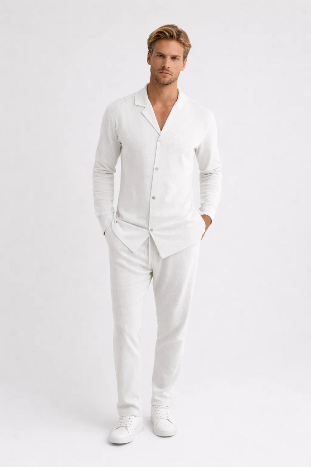 Mężczyźni | Komplet Dwuczęściowy | Prosty Krój | Długi Rękaw | Styl Casual