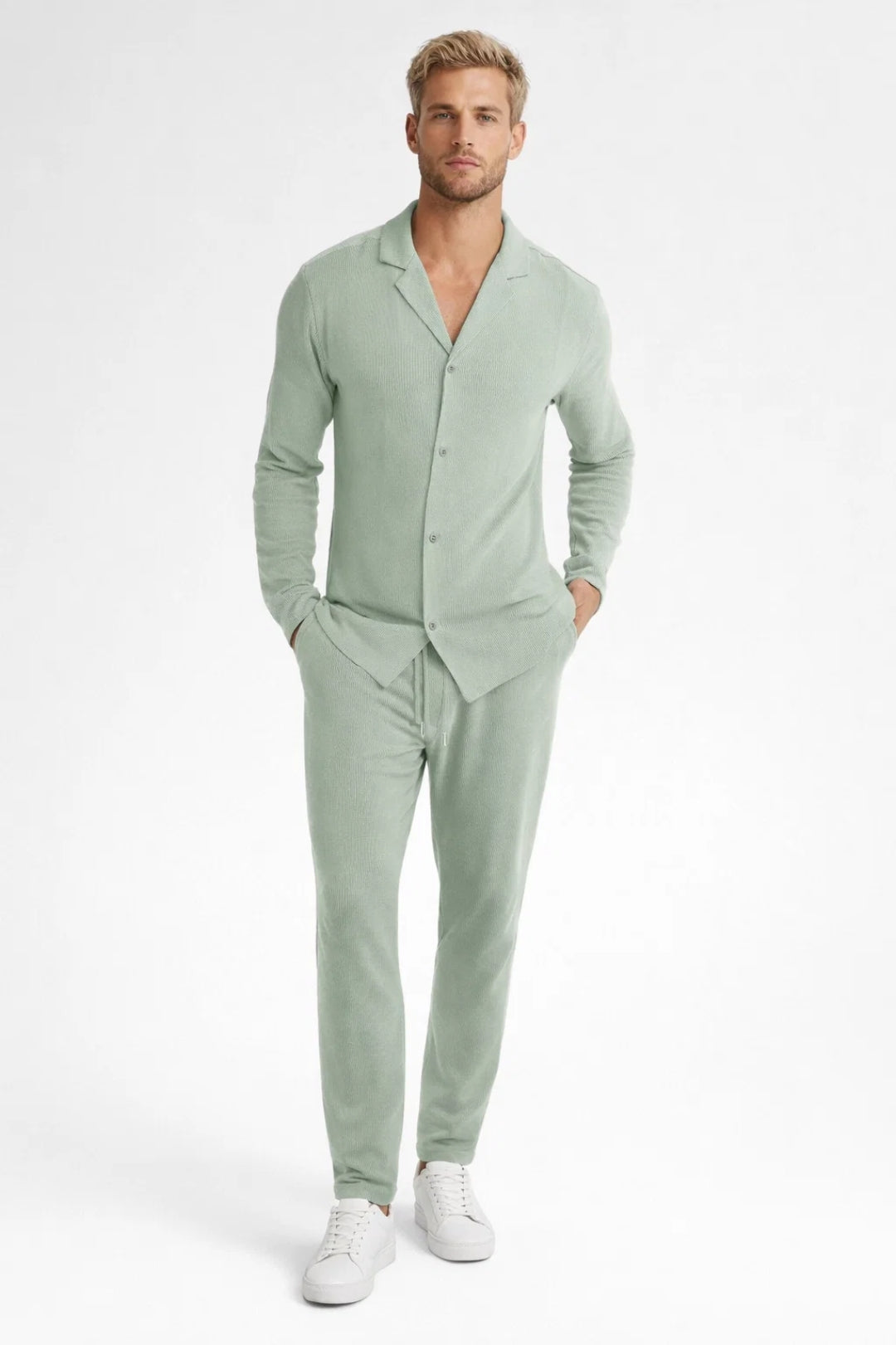 Mężczyźni | Komplet Dwuczęściowy | Prosty Krój | Długi Rękaw | Styl Casual