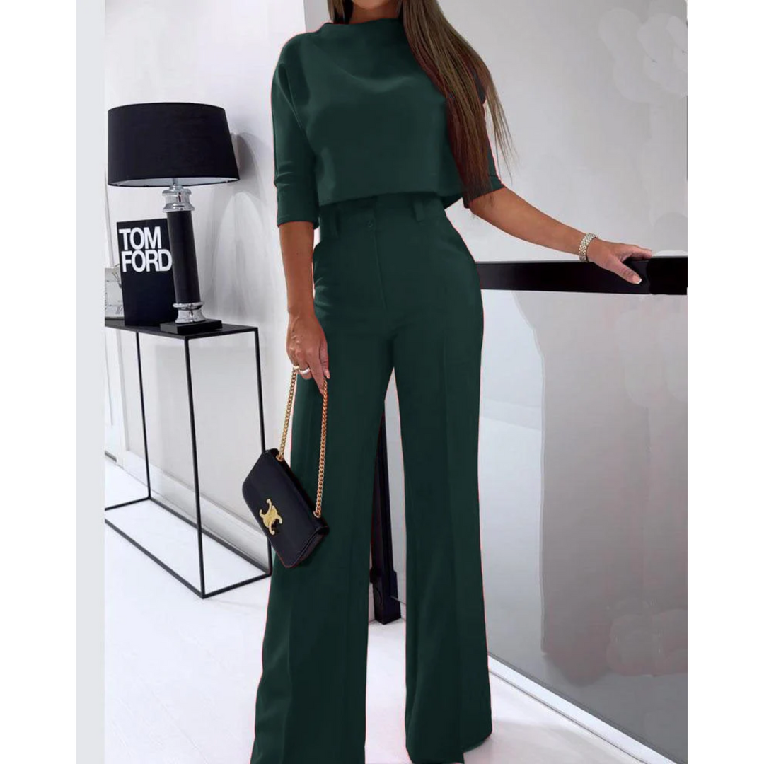 Kobieta | Garnitur Damski | Spodnie z Szerokimi Nogawkami | Regular Fit | Elegancki Top | All-Season