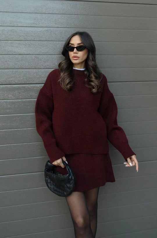 Knit Cozy | Dzianinowy Zestaw Damski ze Swetrem i Spódnicą | Ciepły, Elegancki Look