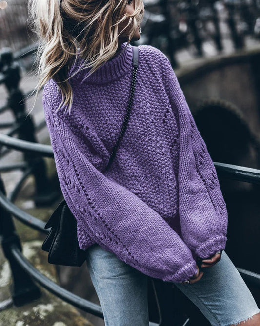 Sweter damski | golf, gruby splot oczkowy