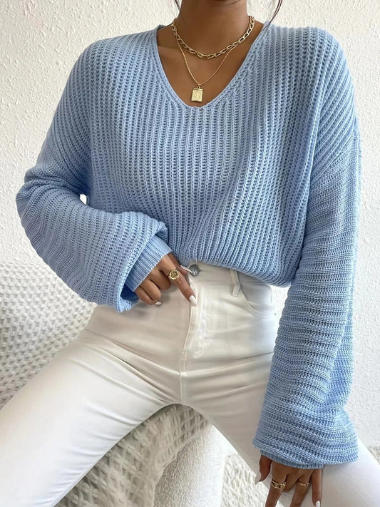 Sweter damski | dekolt w serek, prążkowana dzianina