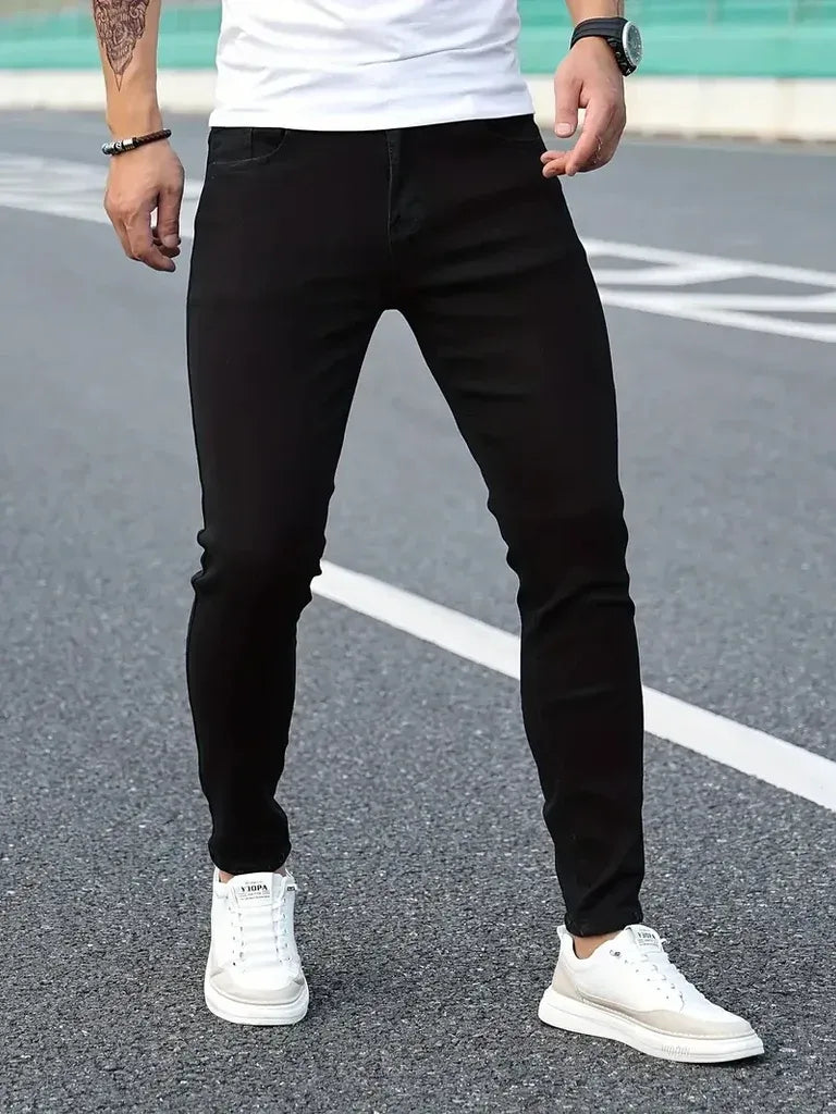 Męskie Klasyczne Jeansy z Elastycznego Materiału | Komfort Stretch Fit | Uniwersalny Jednolity Kolor | Na Co Dzień i Smart Casual