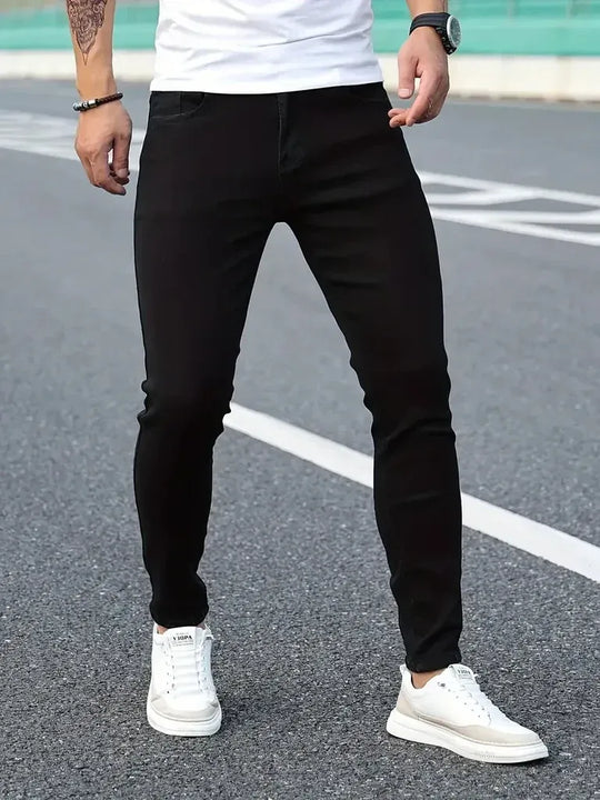 Męskie Klasyczne Jeansy z Elastycznego Materiału | Komfort Stretch Fit | Uniwersalny Jednolity Kolor | Na Co Dzień i Smart Casual