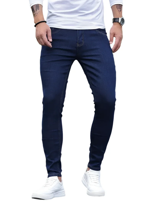 Męskie Klasyczne Jeansy z Elastycznego Materiału | Komfort Stretch Fit | Uniwersalny Jednolity Kolor | Na Co Dzień i Smart Casual