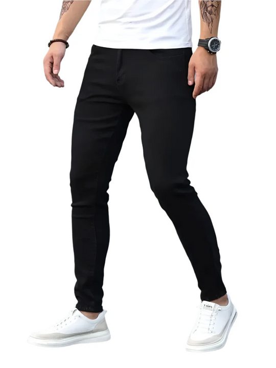 Męskie Klasyczne Jeansy z Elastycznego Materiału | Komfort Stretch Fit | Uniwersalny Jednolity Kolor | Na Co Dzień i Smart Casual