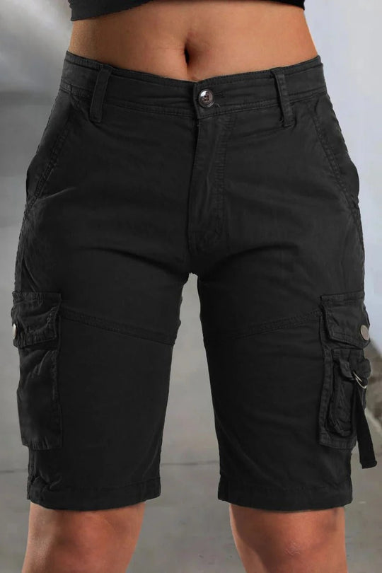 Damskie Szorty Cargo z Kieszeniami Bocznymi | Elastyczny Pas ze Sznurkiem | Luźny Krój Outdoor | Letnie Spodenki Casual