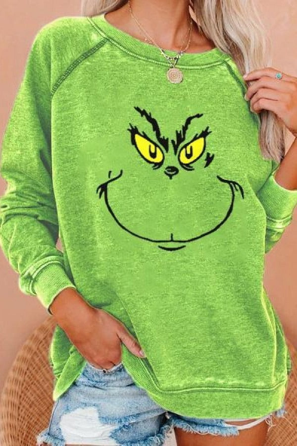 Damski sweatshirt – Luźny krój – Mieszanka bawełny – Print z kreskówkami – Długie rękawy casual