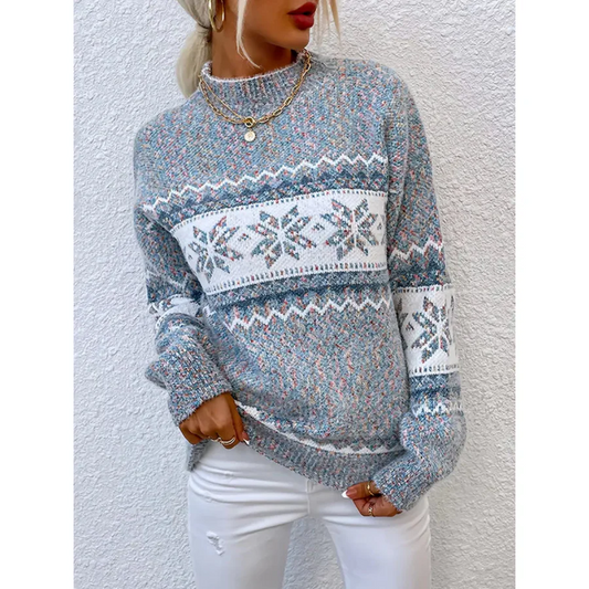 Sweter damski | mieszanka wełny, wzór żakardowy