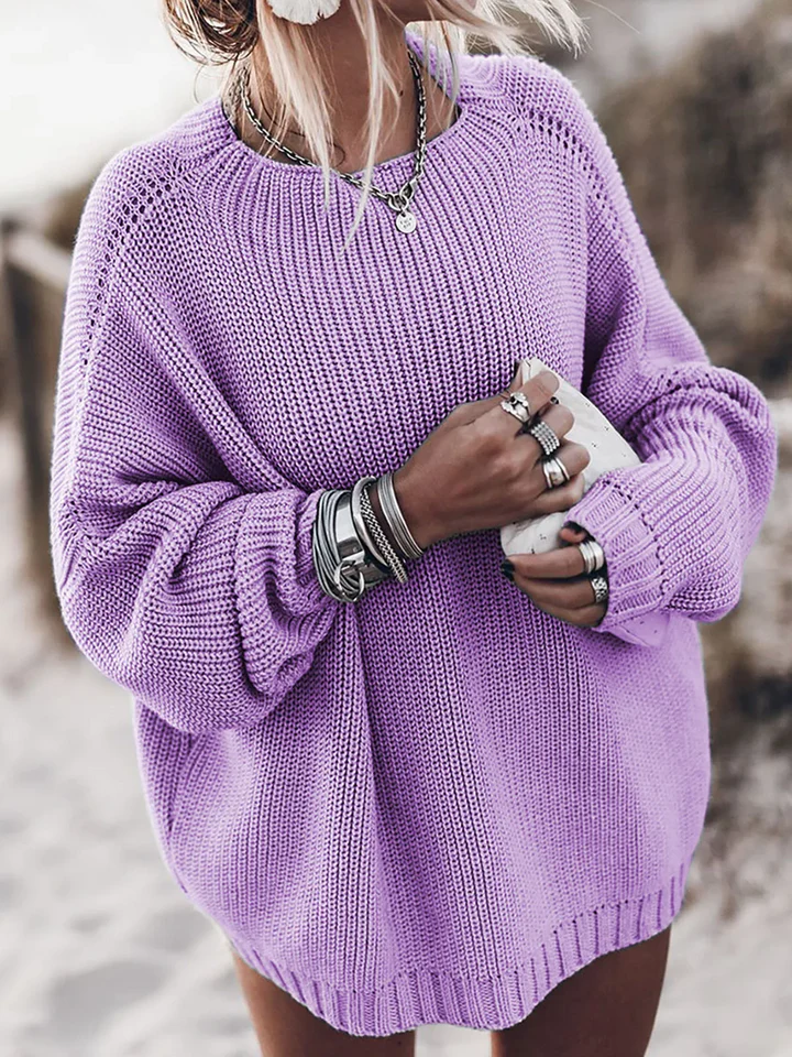 Sweter Damski – Oversized Krój – Gruby Splot – Rękawy Raglan – Żebrowane Wykończenia