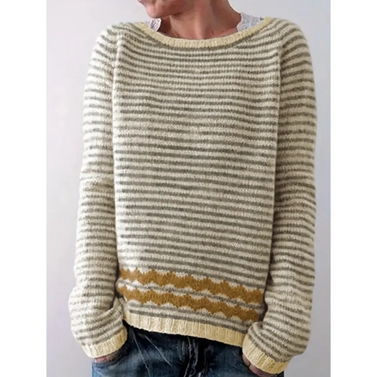 Sweter Damski – Mieszanka Wełny – Luźny Krój – W Paski – Rybaczki – Casual Model
