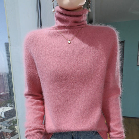Damski sweatshirt – Wełna – Luźny krój – Wysoki kołnierz – Rybaczane mankiety