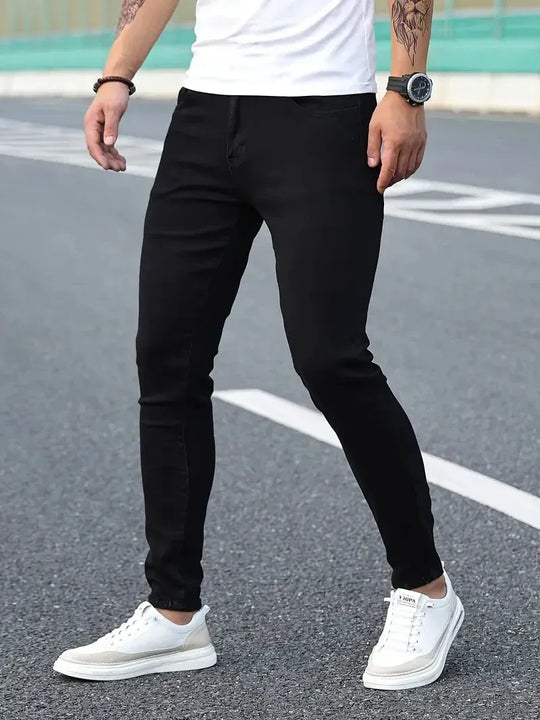 Męskie Klasyczne Jeansy z Elastycznego Materiału | Komfort Stretch Fit | Uniwersalny Jednolity Kolor | Na Co Dzień i Smart Casual