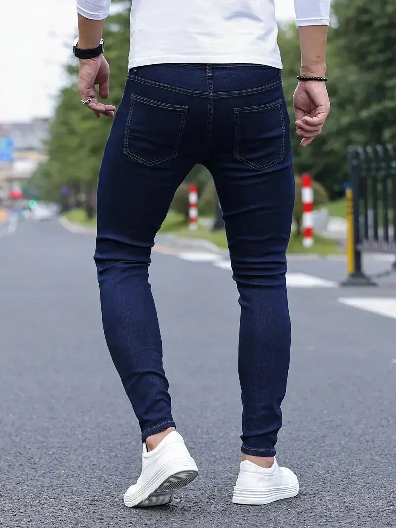Męskie Klasyczne Jeansy z Elastycznego Materiału | Komfort Stretch Fit | Uniwersalny Jednolity Kolor | Na Co Dzień i Smart Casual