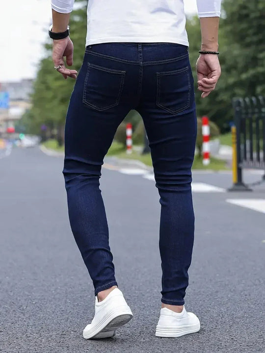 Męskie Klasyczne Jeansy z Elastycznego Materiału | Komfort Stretch Fit | Uniwersalny Jednolity Kolor | Na Co Dzień i Smart Casual