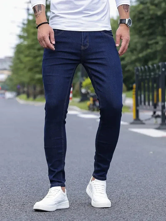 Męskie Klasyczne Jeansy z Elastycznego Materiału | Komfort Stretch Fit | Uniwersalny Jednolity Kolor | Na Co Dzień i Smart Casual