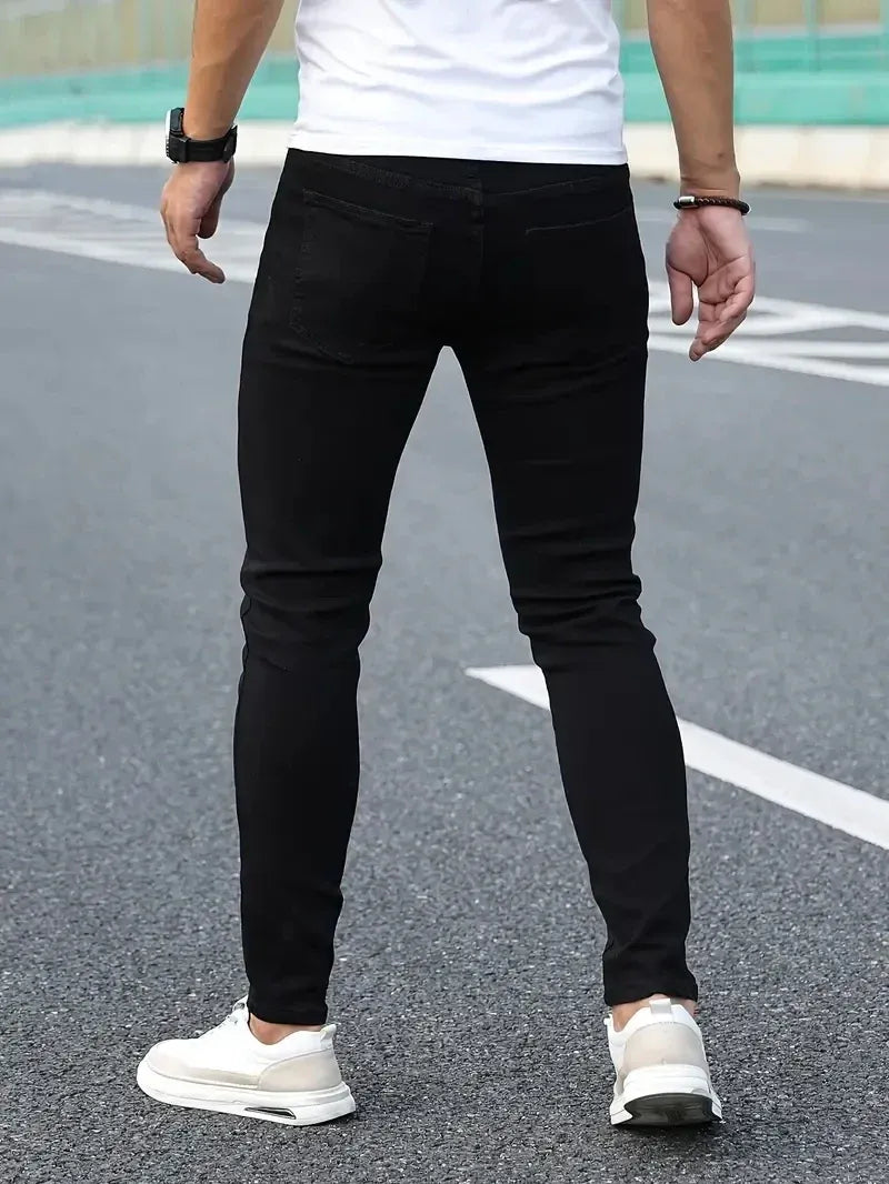 Męskie Klasyczne Jeansy z Elastycznego Materiału | Komfort Stretch Fit | Uniwersalny Jednolity Kolor | Na Co Dzień i Smart Casual