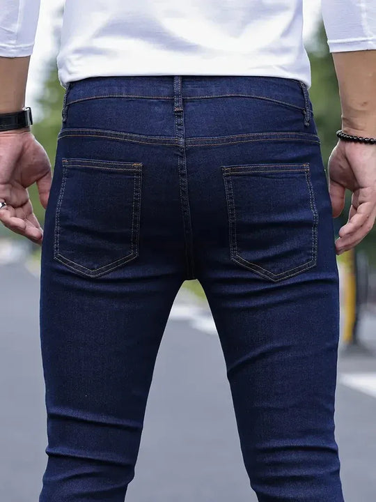 Męskie Klasyczne Jeansy z Elastycznego Materiału | Komfort Stretch Fit | Uniwersalny Jednolity Kolor | Na Co Dzień i Smart Casual