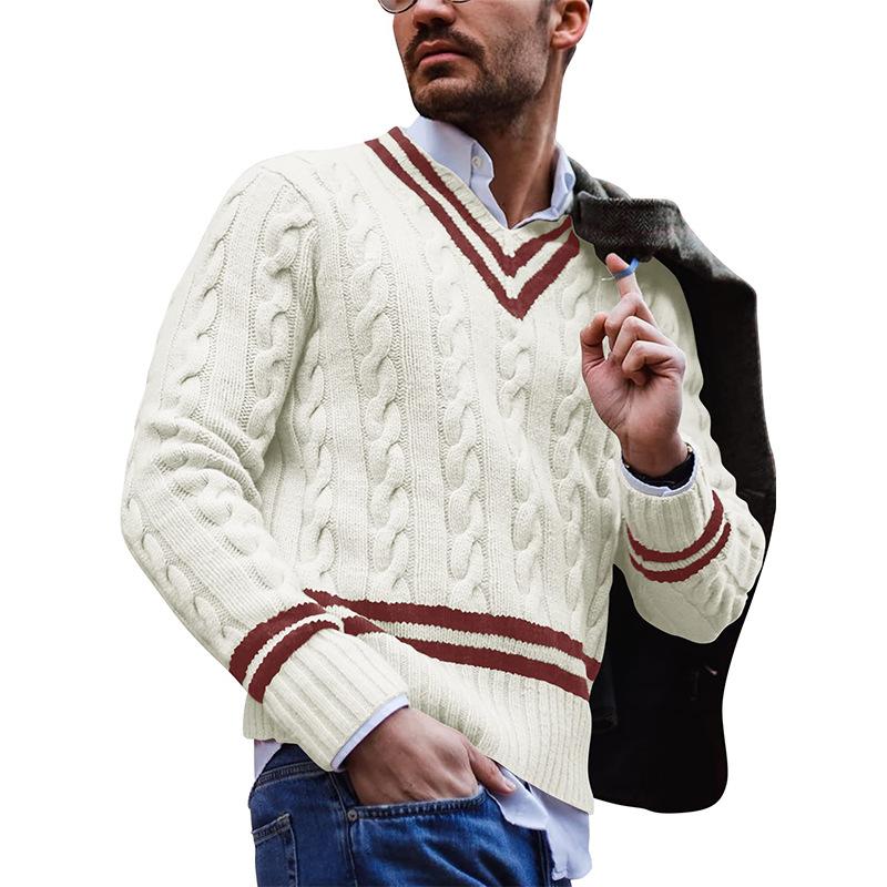 Sweter Z Dekoltem W Serek Z Wzorem Warkoczowym Dla Mężczyzn | Idealny Na Codzienne Użycie