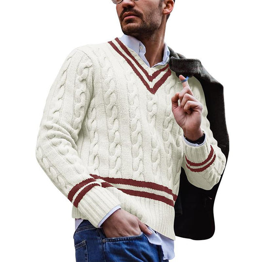 Sweter Z Dekoltem W Serek Z Wzorem Warkoczowym Dla Mężczyzn | Idealny Na Codzienne Użycie