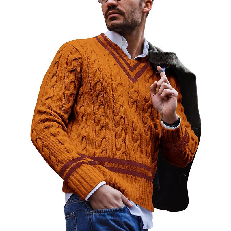 Sweter Z Dekoltem W Serek Z Wzorem Warkoczowym Dla Mężczyzn | Idealny Na Codzienne Użycie