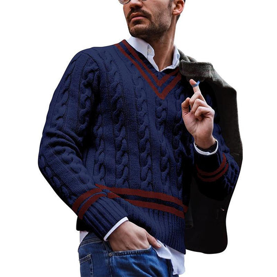 Sweter Z Dekoltem W Serek Z Wzorem Warkoczowym Dla Mężczyzn | Idealny Na Codzienne Użycie