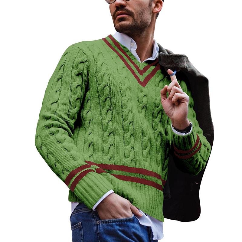 Sweter Z Dekoltem W Serek Z Wzorem Warkoczowym Dla Mężczyzn | Idealny Na Codzienne Użycie