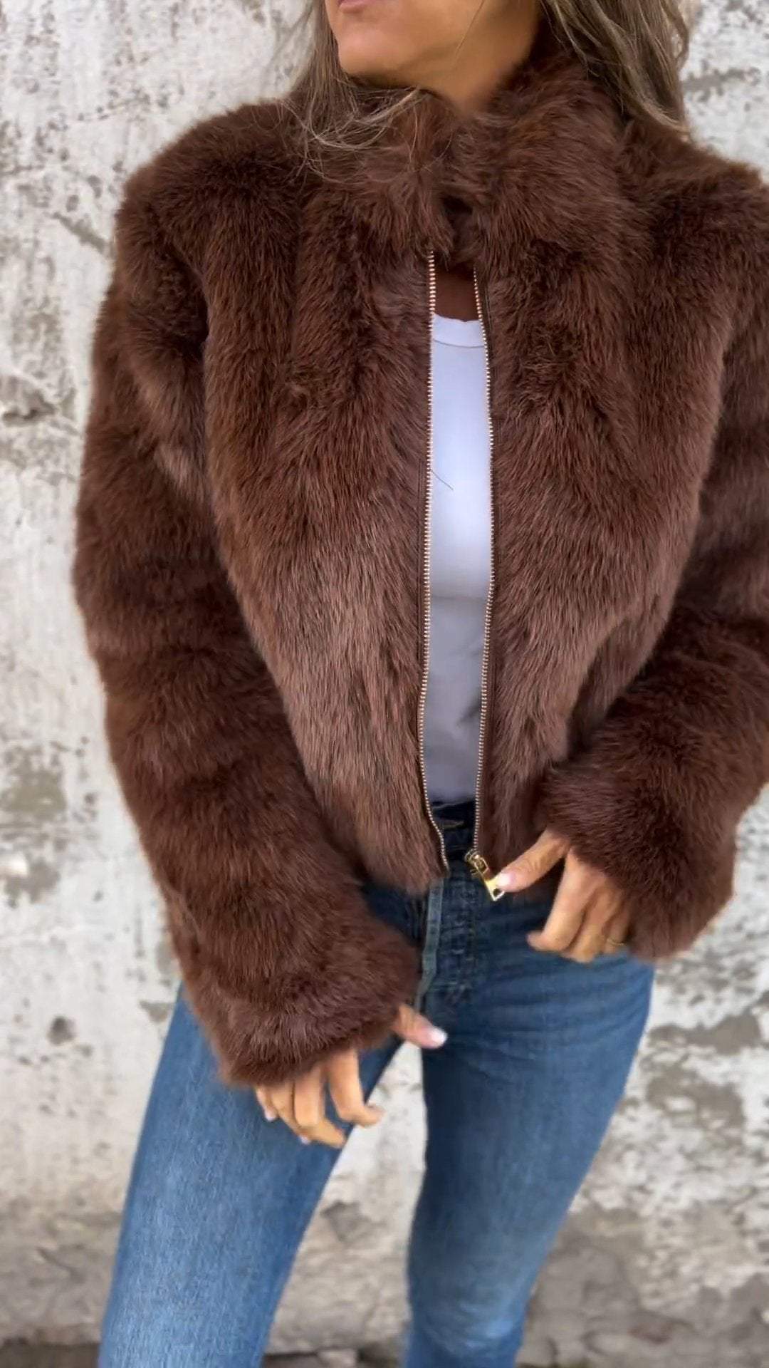 Damskie | Nimara Płaszcz Faux Fur | Elegancki i Ciepły | Zamek Pełnej Długości
