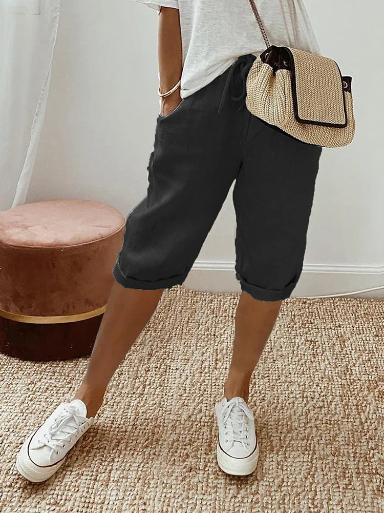 Damskie Spodnie z Regulowanym Sznurkiem | Luźny Komfortowy Krój | Kieszenie Boczne | Letnie Spodnie Casual S–3XL
